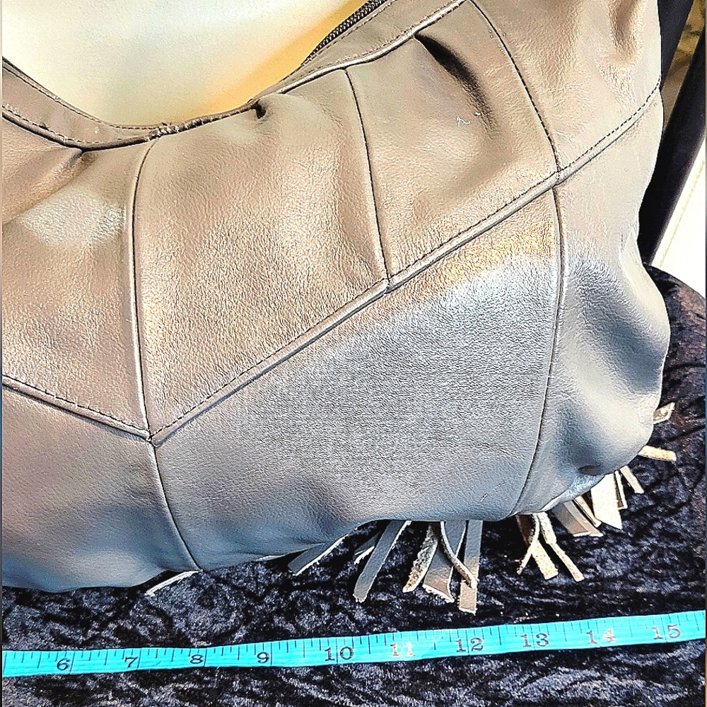 BOHO SOFT LEATHER HOBO BAG FRINGE & CONCHOS - Picture 12 of 13
